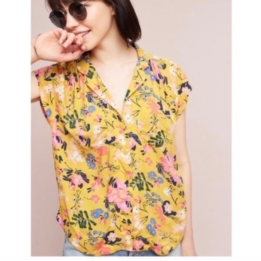 Maeve Button Down Floral Blouse Womens S‎ Yellow